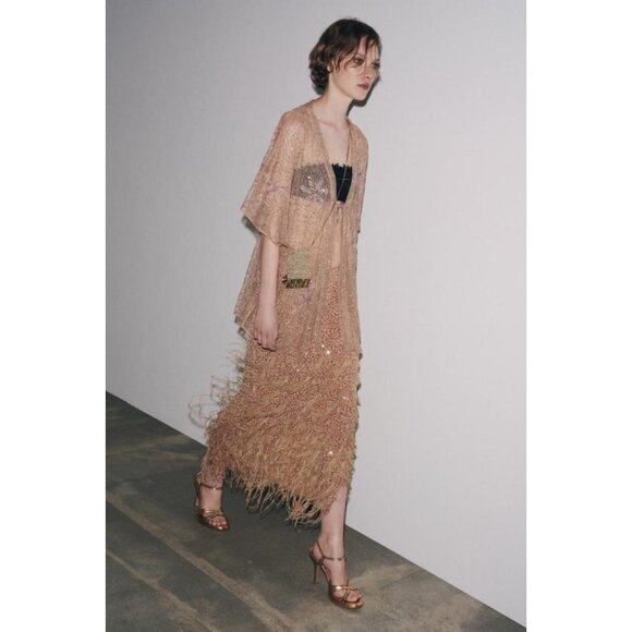 ZARA SEQUIN FEATHER SKIRT - Picture 5 of 10